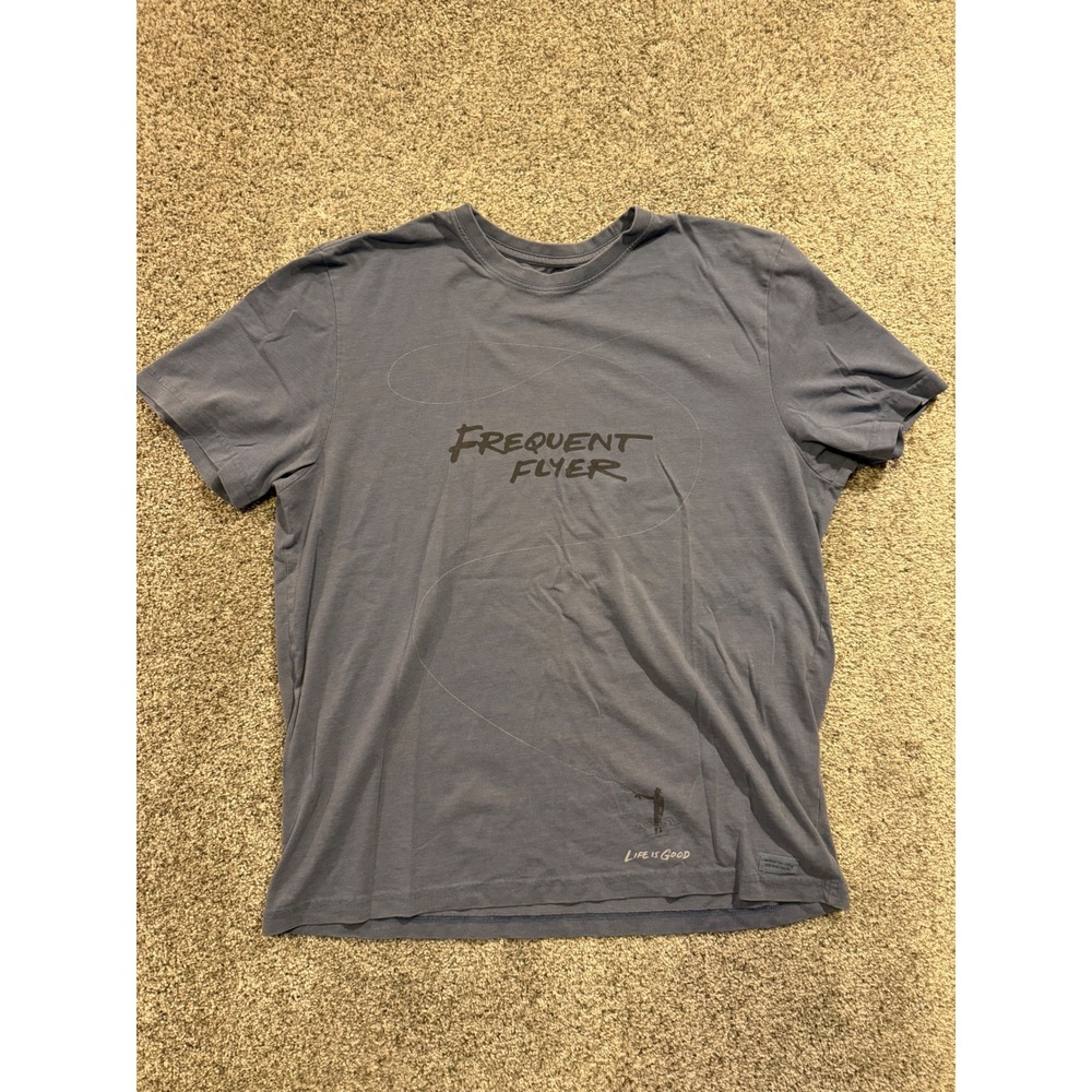 Life is Good T-Shirt Mens XL Blue Frequent Flyer Crusher Tee Fly Fishing Graphic